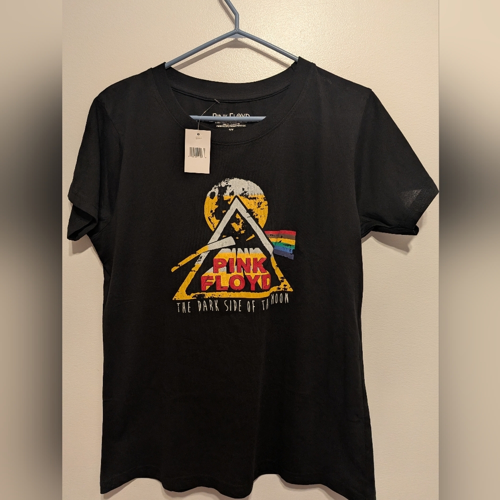 Pink Floyd Black Tee with Yellow, Red and Rainbow Prism Graphic